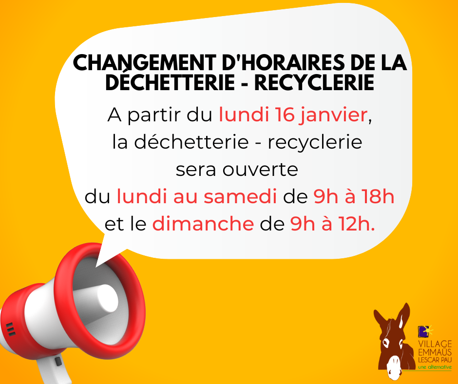 changement d'horaires de la déchetterie - recyclerie