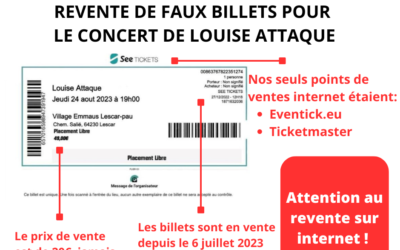 Concert de Louise Attaque : ATTENTION AUX FAUX BILLETS