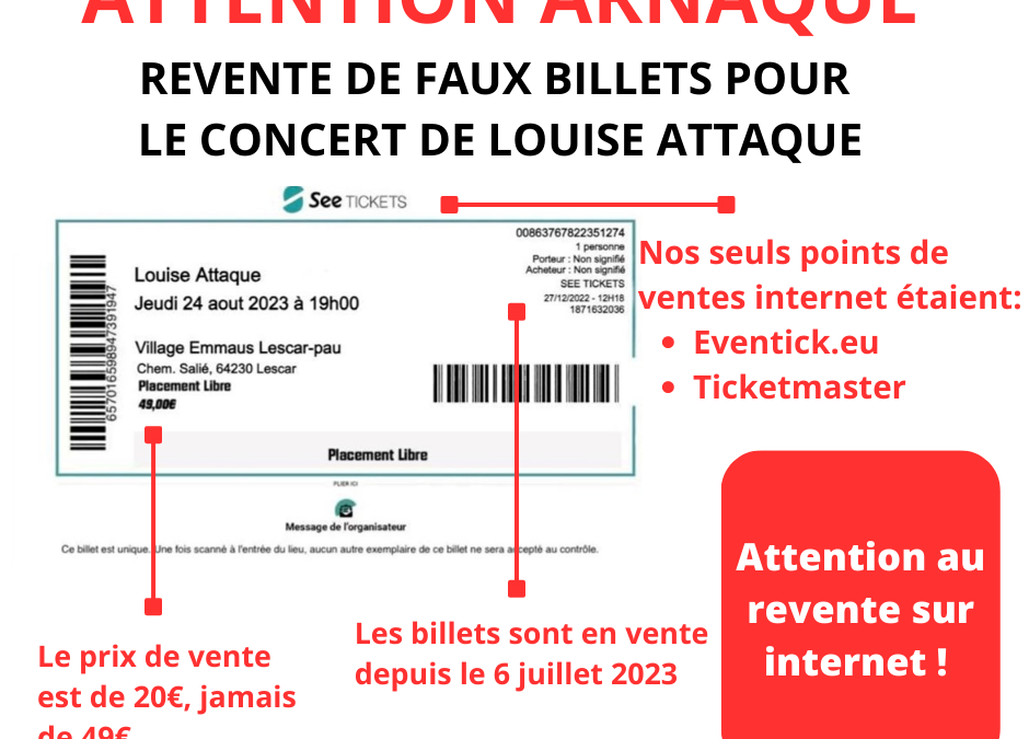 Concert de Louise Attaque : ATTENTION AUX FAUX BILLETS